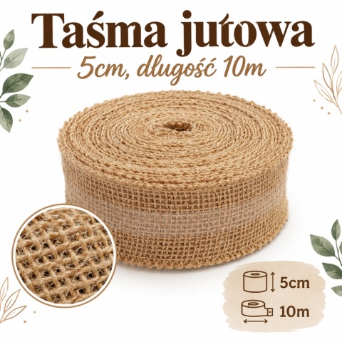 Wstążka jutowa 5cm x 10m, naturalny