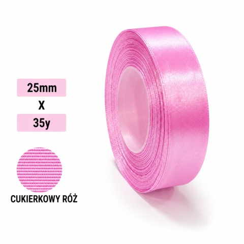 Wstążka klasyczna 2,5cm 35y, cukierkowy róż