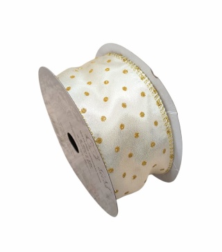 Wstążka materiałowa druciku 6,3 cm x 9,14 m, krem