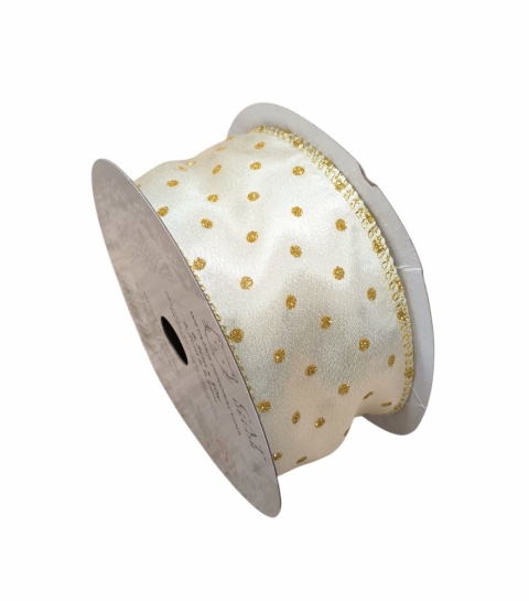 Wstążka materiałowa druciku 6,3 cm x 9,14 m, krem