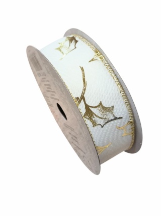 Wstążka świąteczna na druciku 3,8 cm x 9,14 m, krem