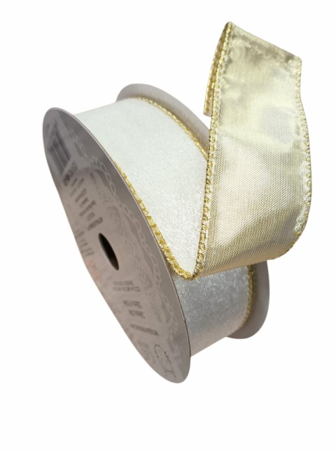 Wstążka velvet na druciku dwustronna 3,8 cm x 9,14 m, krem
