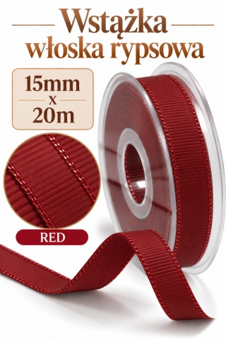 Wstążka włoska GOLD LINE GROS GRAIN 15mm x 20m, red