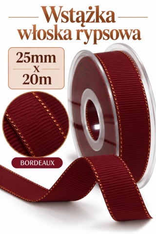 Wstążka włoska GOLD LINE GROS GRAIN 25mm x 20m, bordeaux