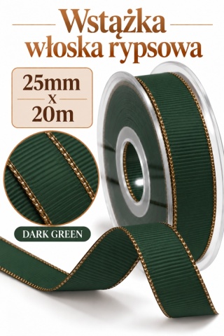 Wstążka włoska GOLD LINE GROS GRAIN 25mm x 20m, dark green