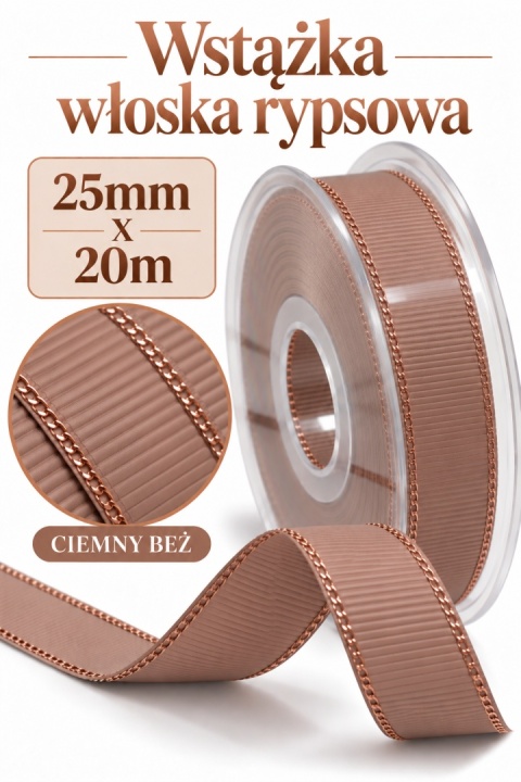Wstążka włoska GOLD LINE GROS GRAIN 25mm x 20m, skin