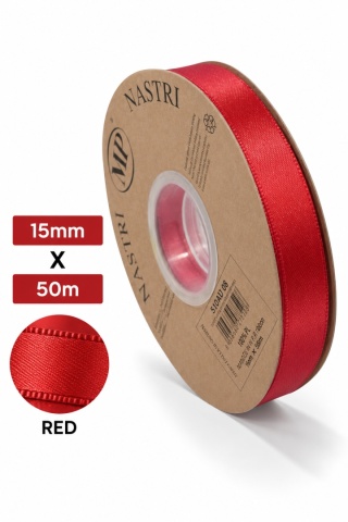 Wstążka włoska LIGHT DOUBLE SATIN 1,5cm 50m RED