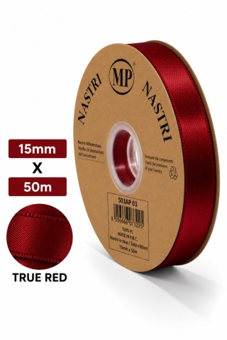 Wstążka włoska LIGHT DOUBLE SATIN 1,5cm 50m TRUE RED