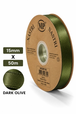Wstążka włoska LIGHT DOUBLE SATIN 1,5cm 50m DARK OLIVE