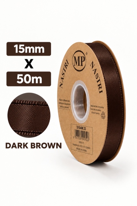 Wstążka włoska LIGHT DOUBLE SATIN 1,5cm 50m DARK BROWN