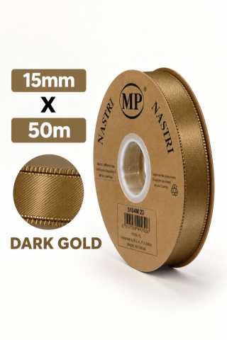 Wstążka włoska LIGHT DOUBLE SATIN 1,5cm 50m DARK GOLD