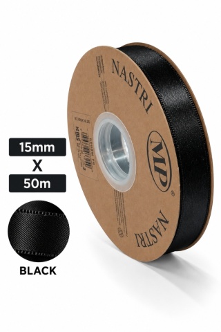 Wstążka włoska LIGHT DOUBLE SATIN 1,5cm 50m BLACK
