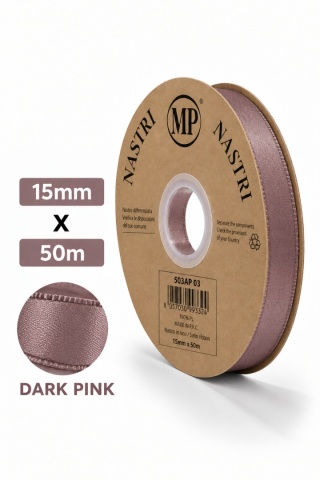 Wstążka włoska LIGHT DOUBLE SATIN 1,5cm 50m DARK PINK