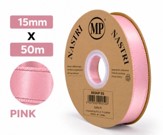 Wstążka włoska LIGHT DOUBLE SATIN 1,5cm 50m PINK