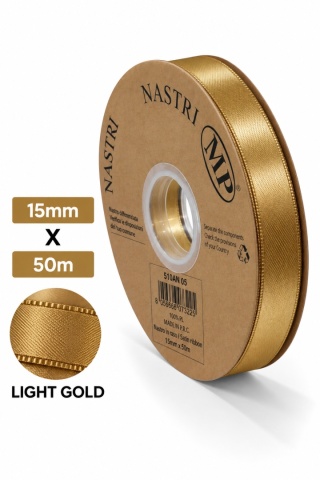 Wstążka włoska LIGHT DOUBLE SATIN 1,5cm 50m DARK GOLD