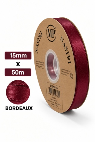 Wstążka włoska LIGHT DOUBLE SATIN 1,5cm 50m BORDEAUX