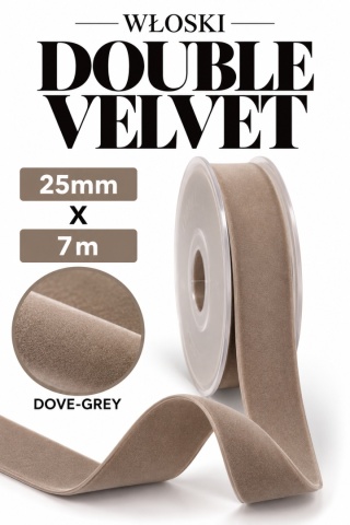 Wstążka włoska NASTRI DOUBLE VELVET – 2,5 cm × 7 m, welur, kolor: beżowy