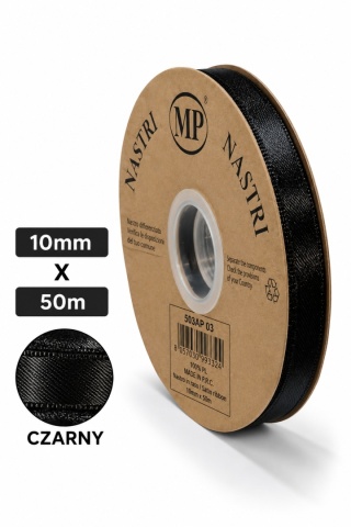 Wstążka włoski atłas 1cm x 50m BLACK